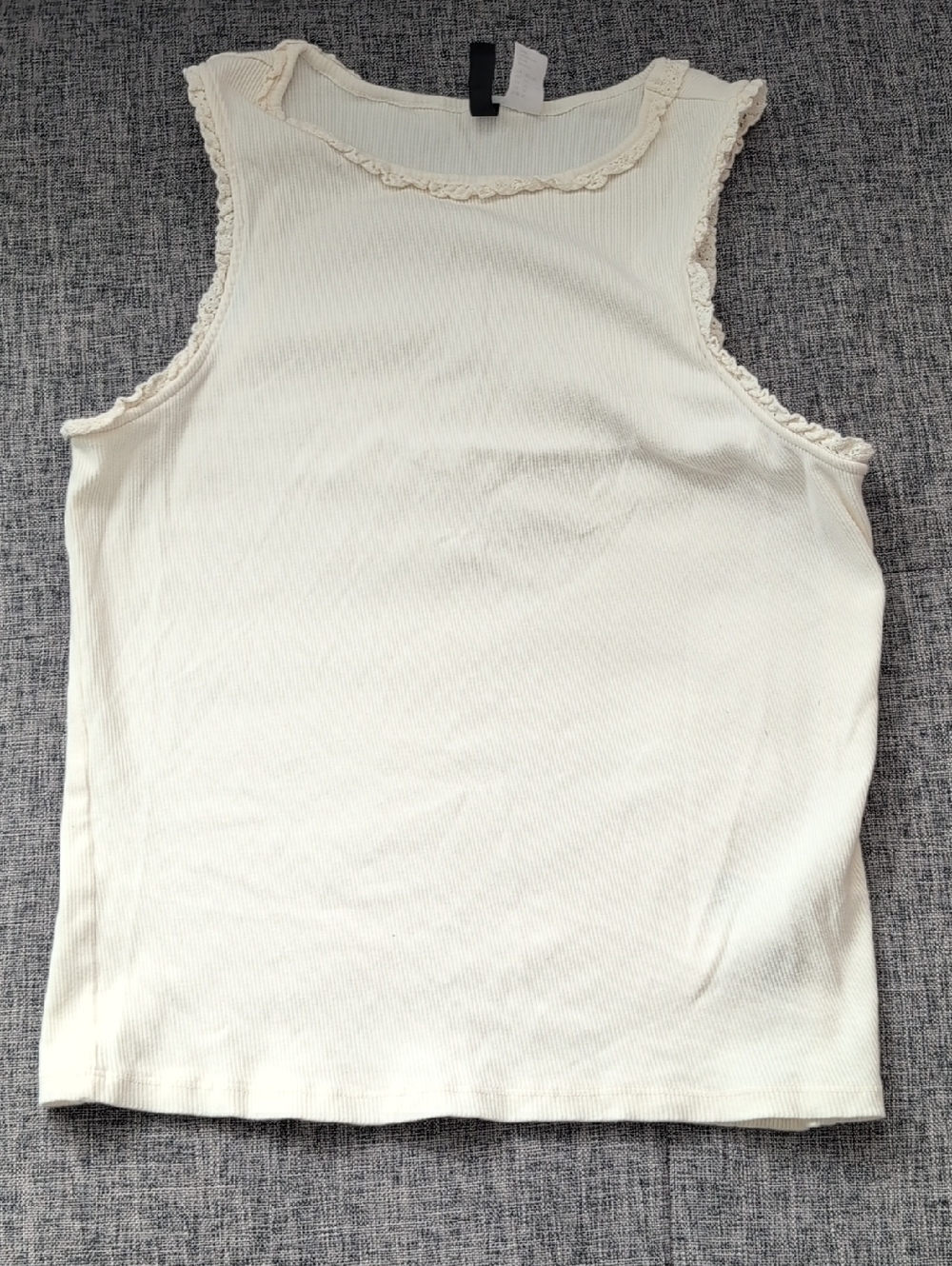 H&M Cream Ribbed Tank with Lace Trim